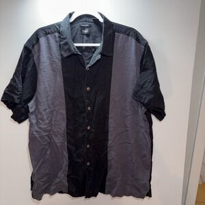 Men's Haggar Havanna Style Linen Black & Gray Shirt Size 2XL Casual Camp Bowling
